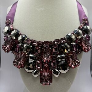 Joan Rivers Amethyst Crystal Ribbon Statement Bib Necklace